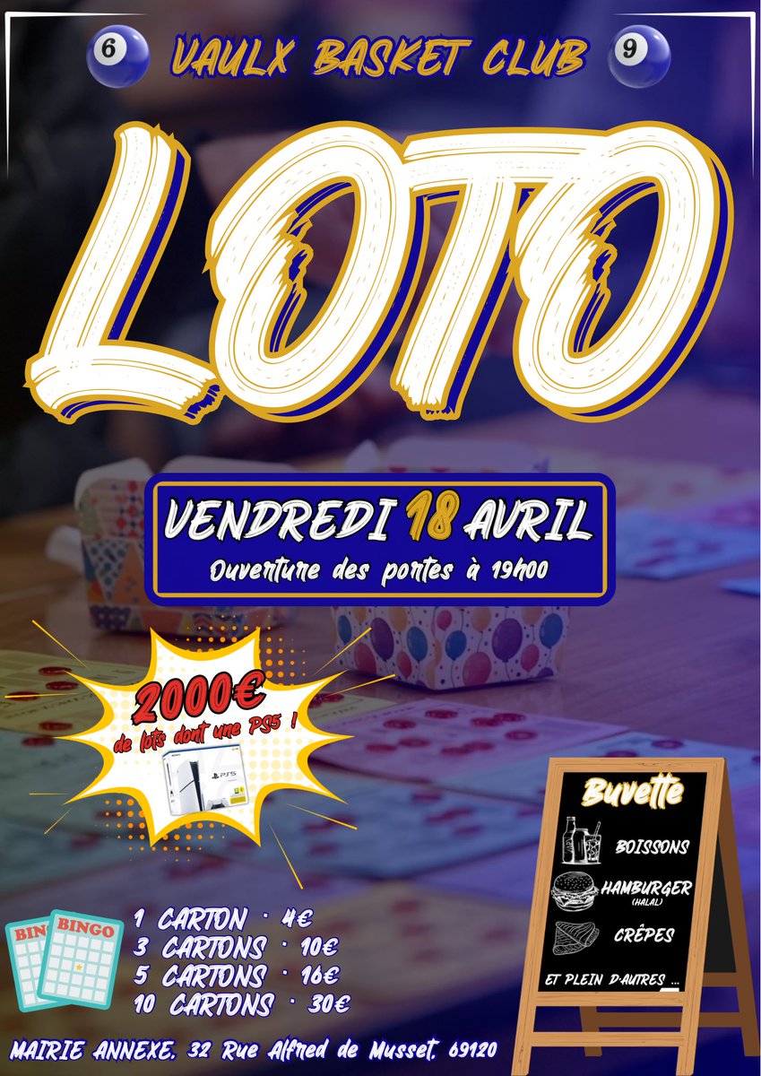 CE SOIR C’EST LOTO À VAULX 🍀

Rendez-vous à partir de 19h00 à la mairie Annexe de Vaulx-en-Velin 🤞

À gagner : BONS D’ACHATS / BALLONS ASG / VÉLO / AIR FRYER / MAILLOT NBA / ASPIRATEUR BALAIS / WONDERBOX / FOUR À PIZZA /🚨PLAYSTATION 5 🚨 et plein d’autres lots…