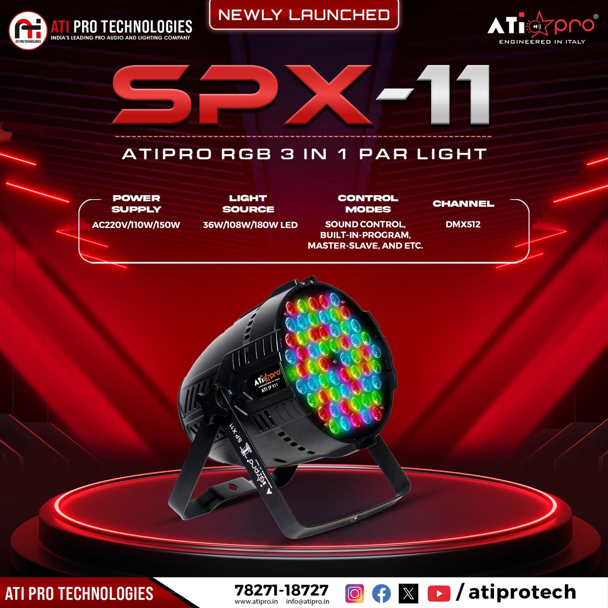 atiprotech's tweet image. ATIPRO SPX11 RGB Par Light

#atiprotechnologies #SPX11 #LEDParLight #StageLight #LightingEffects #atilights #LightSetup