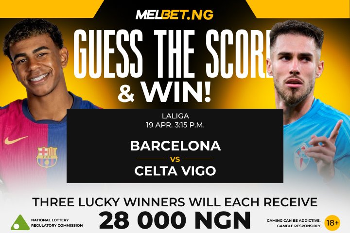 MelbetNigeria's tweet image. 🎉 #GuessTheScore

👉 Follow MelbetNigeria
👉 Comment correct score + player ID

❗️ Only verified users. Predictions close at kickoff!
T&amp;amp;C at Melbet.ng ➡️Promotions 

#laliga #barcelona #celtavigo #WinBonus #FreeBonus #GetBonus #MelbetFreeBonus