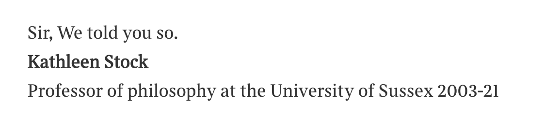Some great letters in the Times today.