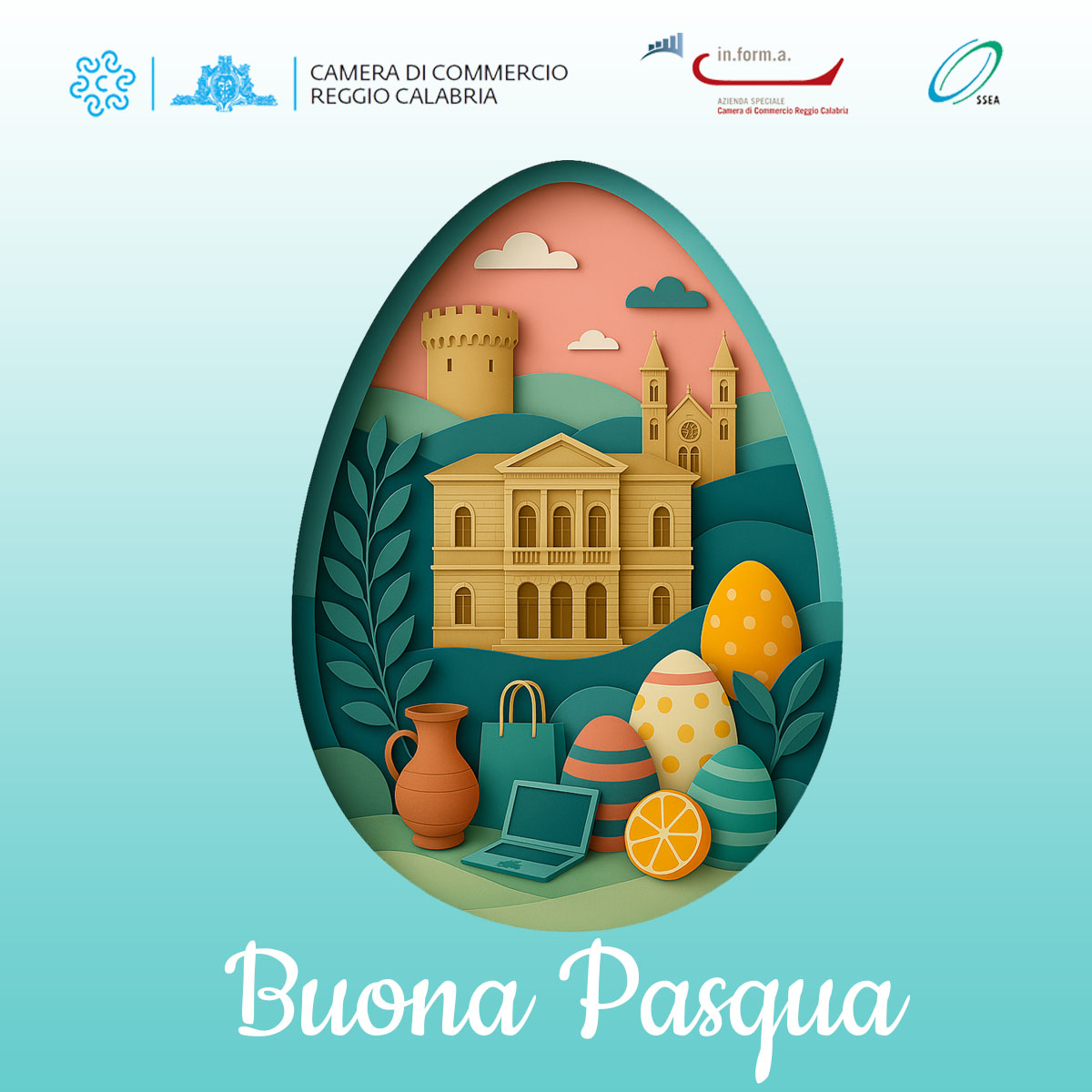 La Camera di commercio di Reggio Calabria e le Aziende speciali INFORMA e SSEA vi augurano Buona Pasqua.