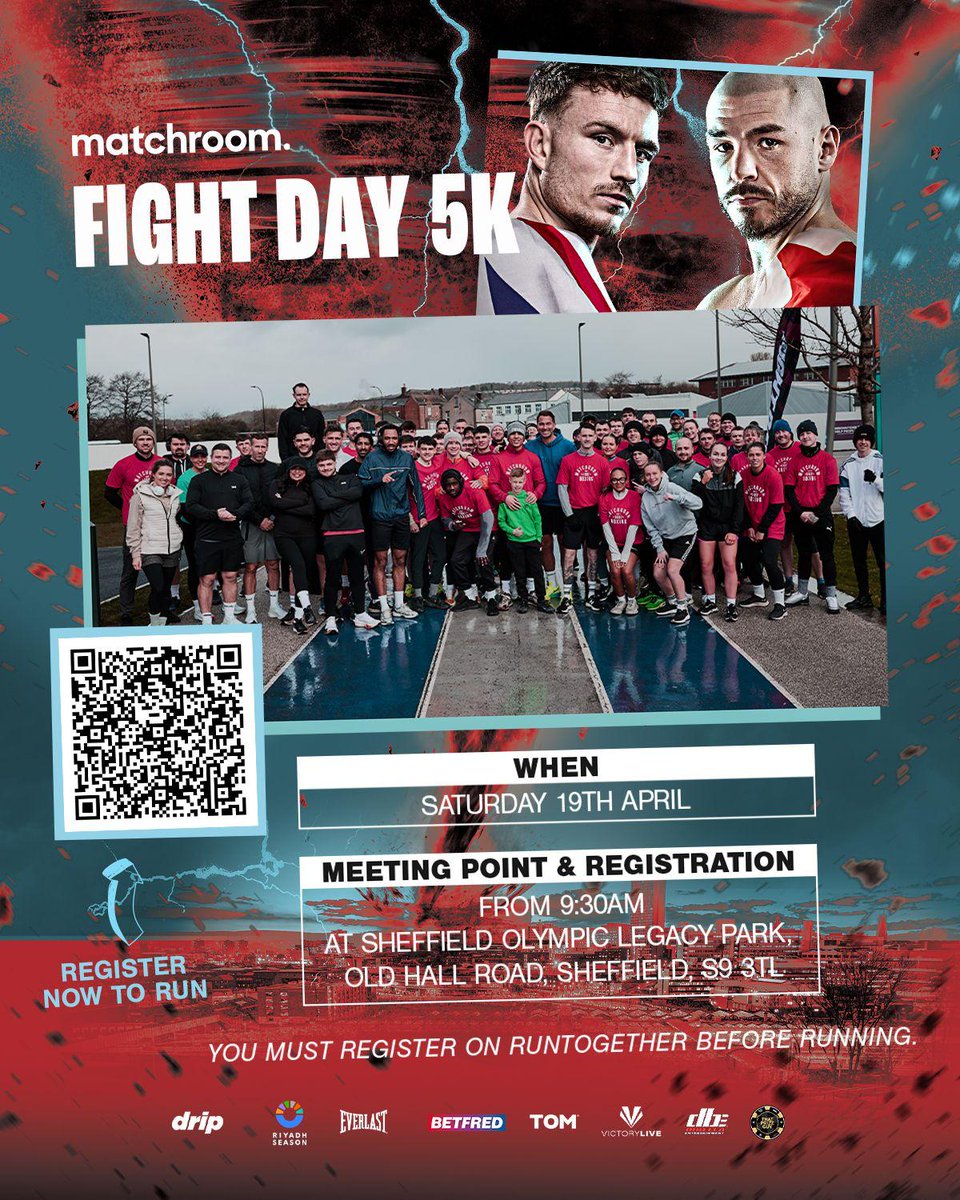 Sheffield Olympic Legacy Park (@olpsheffield) on Twitter photo We're looking forward to <a href="/MatchroomBoxing/">Matchroom Boxing</a>'s #FightDay5K at #SheffieldOlympicLegacyPark on Saturday morning, ahead of the #SmithGermain fight night at Canon Medical Arena ๐ฅ
It's free to run but you must register on RunTogether to take part ๐bit.ly/4jwmc0W We're looking forward to <a href="/MatchroomBoxing/">Matchroom Boxing</a>'s #FightDay5K at #SheffieldOlympicLegacyPark on Saturday morning, ahead of the #SmithGermain fight night at Canon Medical Arena ๐ฅ
It's free to run but you must register on RunTogether to take part ๐bit.ly/4jwmc0W