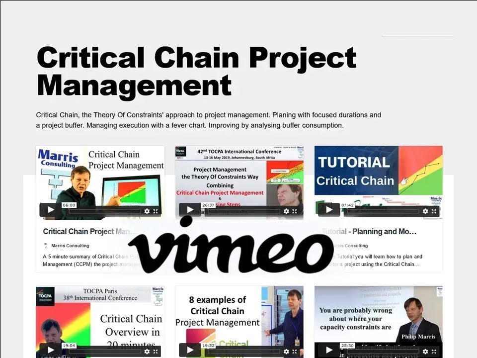 PMarris's tweet photo. Video playlist on Vimeo dedicated to Critical Chain Project Management
https://t.co/nc70wPieqW 
Curated by @PMarris and his team at @Marris_Co_En 
#TheoryOfConstraints #Goldratt #CriticalChain #ThinkingProcesses #tocot https://t.co/lXfi42dF86