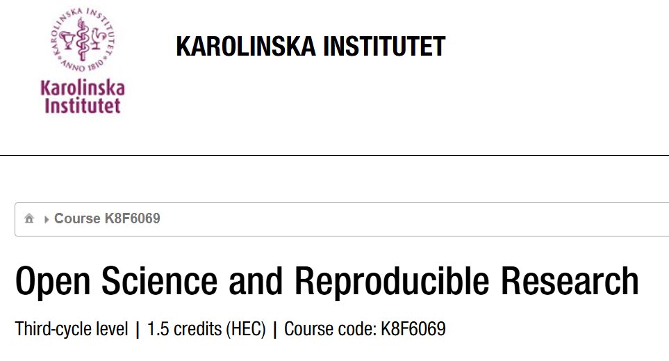 Gustav Nilsonne (@gustavnilsonne) on Twitter photo Applications now open for our PhD course in Open Science and Reproducible Research at <a href="/karolinskainst/">Karolinska Institutet</a>. The course will be in English and fully online. Open to PhD students from anywhere, with no fee. Link follows. Applications now open for our PhD course in Open Science and Reproducible Research at <a href="/karolinskainst/">Karolinska Institutet</a>. The course will be in English and fully online. Open to PhD students from anywhere, with no fee. Link follows.