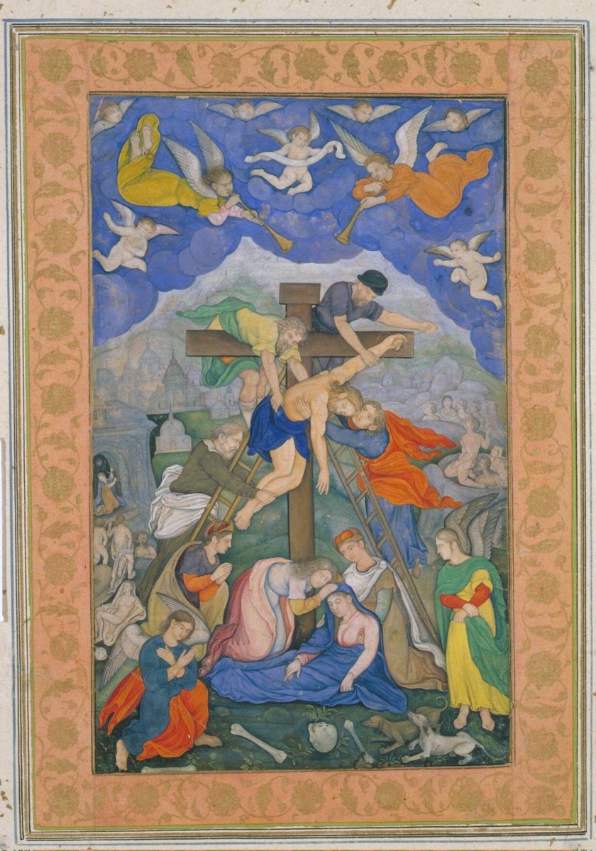 ssharadmohhan's tweet image. The Crucifixion of #JesusChrist
This c1590 CE painting from the 'Small Clive Album' associated with Robert Clive, the 1st Baron of Plassey (1725-1774) was made for the #Mughal ruler #Jahangir while he was still a Prince living at #Lahore
Now at @V_and_A London
#GoodFriday