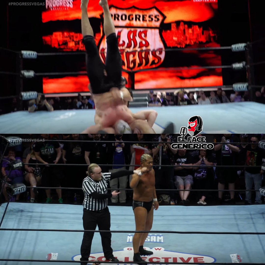 Minoru Suzuki puso a dormir a Cara Noir con un golpe al rostro y luego lo remato con el'Gotch Style Piledriver'. Que buen evento semifinal en #PROGRESSVEGAS. #GCWCollective.