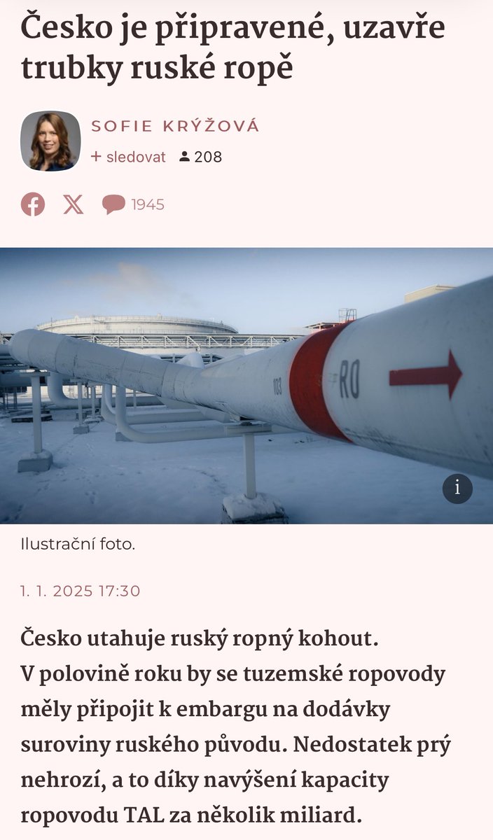 Pavel Havlicek (@pavel_havlicek_) on Twitter photo <a href="/ORLENUnipetrol/">ORLEN Unipetrol</a> Celé je to o to paradoxnější, že #MERO jako technický realizátor modernizačního projektu TAL+ otevřeně deklaroval, že od ledna tohoto roku byla kapacita na přesměrování dodávek k neruským zdrojům #ready.
Udělali na tom kus práce, ale jak už to bývá, politika byla zase ve vleku. <a href="/ORLENUnipetrol/">ORLEN Unipetrol</a> Celé je to o to paradoxnější, že #MERO jako technický realizátor modernizačního projektu TAL+ otevřeně deklaroval, že od ledna tohoto roku byla kapacita na přesměrování dodávek k neruským zdrojům #ready.
Udělali na tom kus práce, ale jak už to bývá, politika byla zase ve vleku.