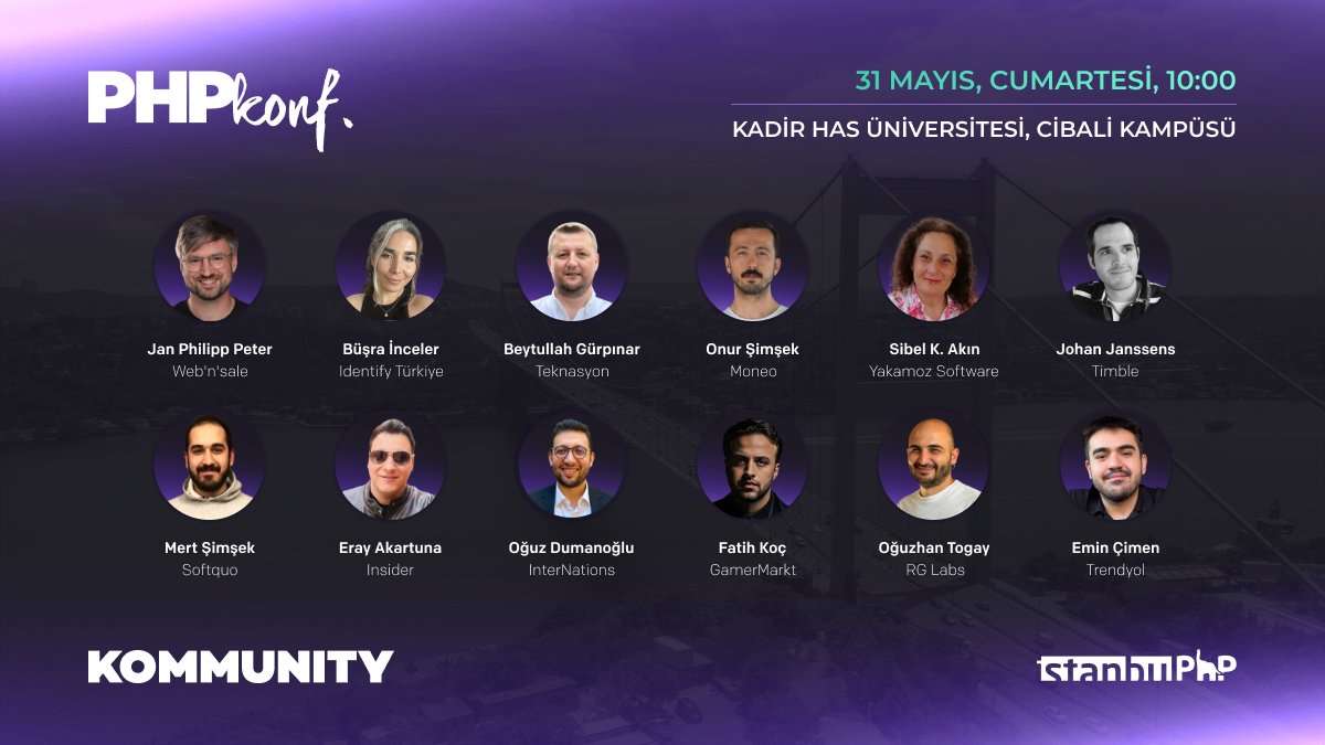 PHPKonf 2025'in konuşmacıları açıklanmaya başladı!🥳 

Etkinlik programı, detaylar ve daha fazlası için: phpkonf.com

31 Mayıs'ta Kadir Has Üniversitesi'nde görüşmek üzere!