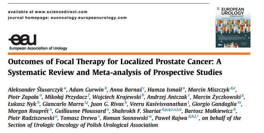 Pawel Rajwa (@dr_rajwa) on Twitter photo Our new SR and MA published in <a href="/EurUrolOncol/">European Urology Oncology</a> evaluates focal therapy for localized PCa using prospective data only. Important for patient counselling.
📊 50 studies, 4,615 patients
📊 12-mo csPCa RFS in intermediate-risk: 79% (95% CI 74–83%)
🔗 doi.org/10.1016/j.euo.… Our new SR and MA published in <a href="/EurUrolOncol/">European Urology Oncology</a> evaluates focal therapy for localized PCa using prospective data only. Important for patient counselling.
📊 50 studies, 4,615 patients
📊 12-mo csPCa RFS in intermediate-risk: 79% (95% CI 74–83%)
🔗 doi.org/10.1016/j.euo.…