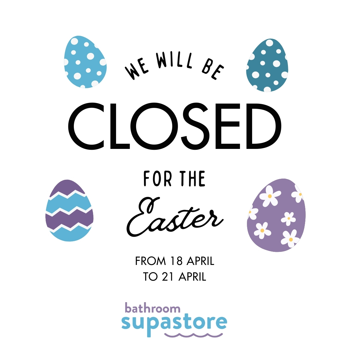 bathroomsupa's tweet photo. Please note: We will be closed for the Easter bank holiday weekend from April 18th to April 21st. Wishing you all a happy and restful Easter! 🐰🐣

#EasterWeekend #BankHolidayClosure #ClosedForEaster #BathroomSupastore #EasterBreak #SeeYouSoon https://t.co/CXe0zdbeLj