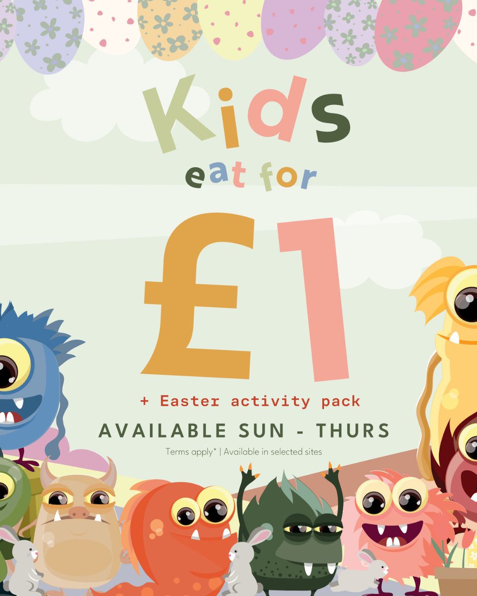 Kids Eat for £1 This Easter at Wildwood! 📅 Sunday – Thursday, 4th – 20th April 🍽️ Dine-in only at participating locations. Enjoy our Easter-themed kids’ menu! T&amp;Cs apply. #EasterDining #KidsEatFor£1 #WildwoodRestaurants