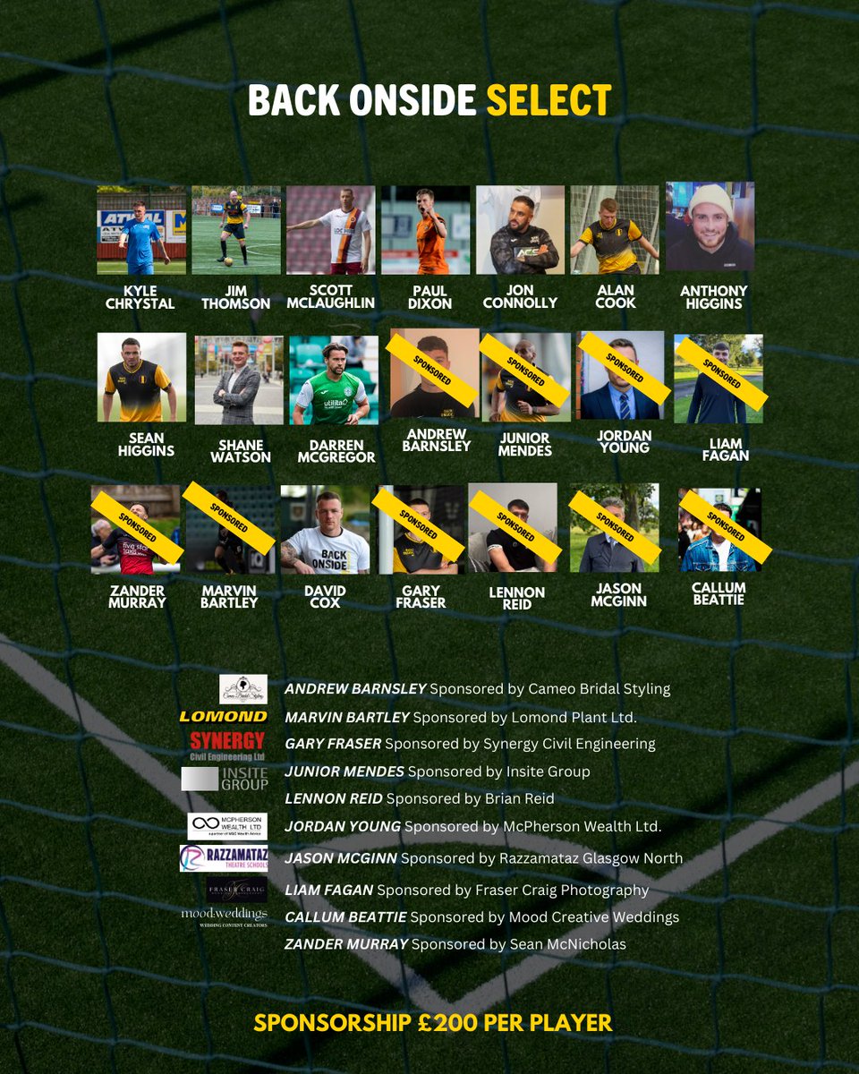 PLAYERS AVAILABLE TO SPONSOR 👋🏽

We’re so grateful to all of our players' sponsors so far, for our charity match against Hollyoaks Celebrity team on the 11th of May at <a href="/Oriamscotland/">Oriam Scotland</a> 

There are still plenty of players from both teams available to sponsor for £200, so if you or