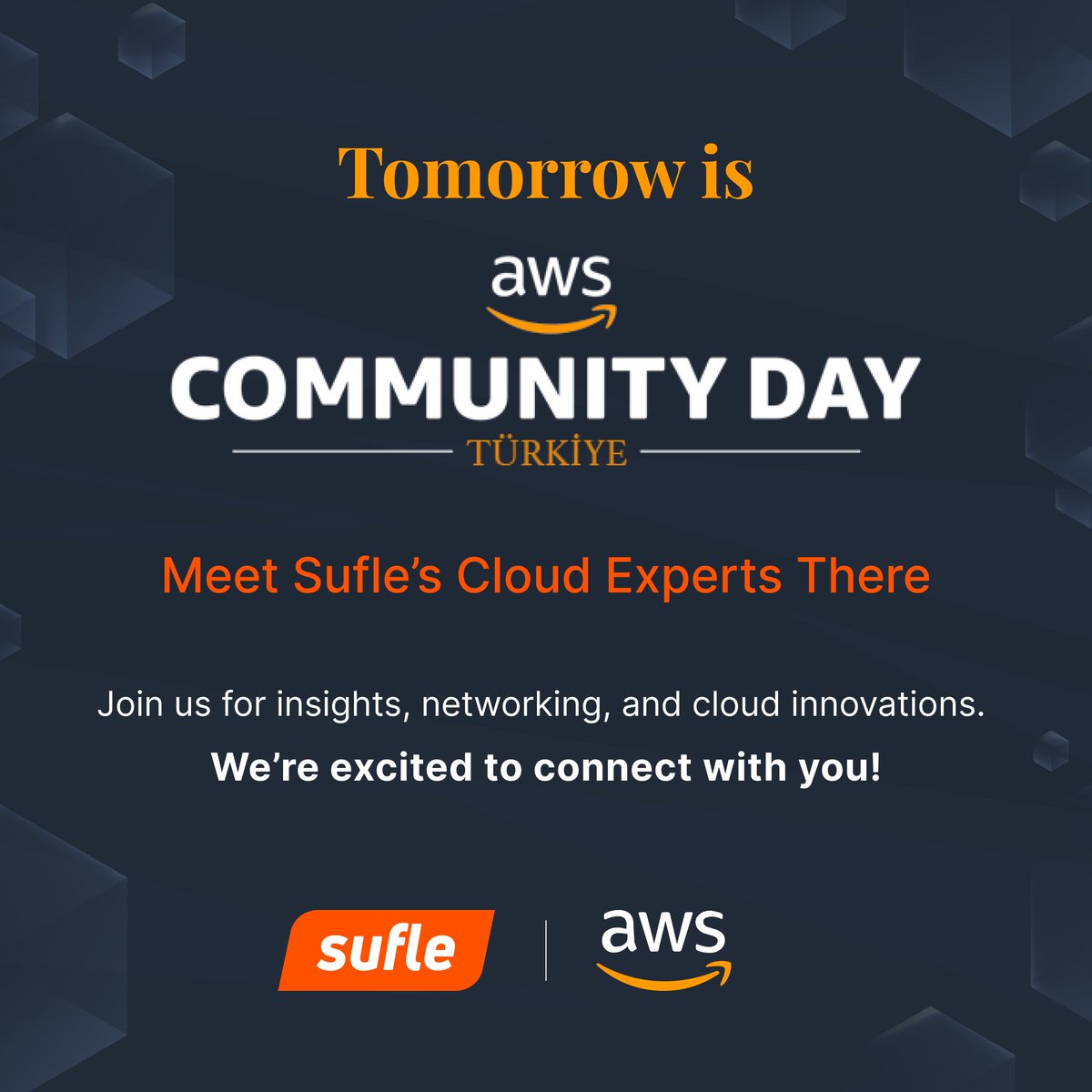 CerenMete3's tweet photo. 🚀 Tomorrow is the Day! 🚀
We’re all set for AWS Community Day Türkiye 2025! Join us on April 19th, 2025 at Sheraton Grand İstanbul Ataşehir for an exciting day of cloud innovation and networking.
#AWSCommunityDay #Sufle #AWS #CloudInnovation #TechCommunity @awscloud https://t.co/OcqYXBXq3o