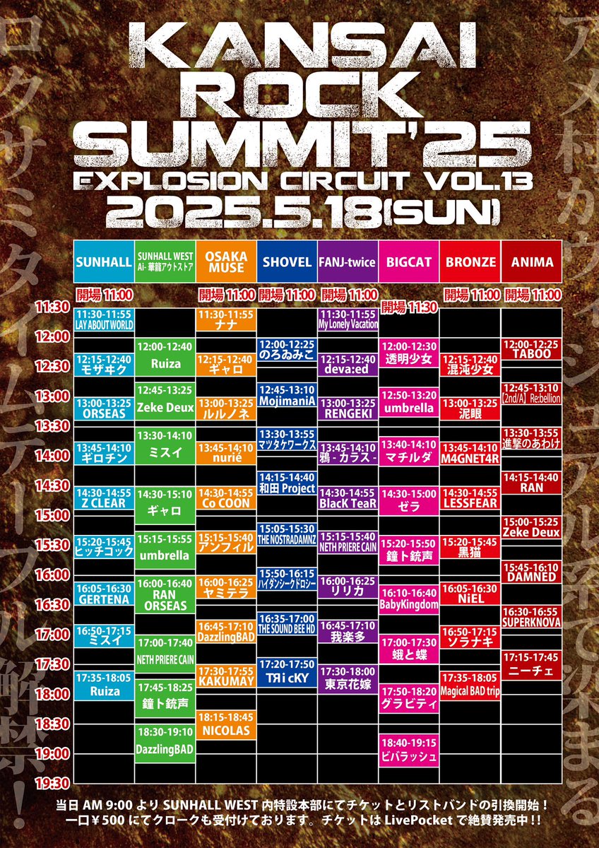 2025年5月18日(日) KANSAI ROCK SUMMIT'25 EXPLOSION CIRCUIT vol.13