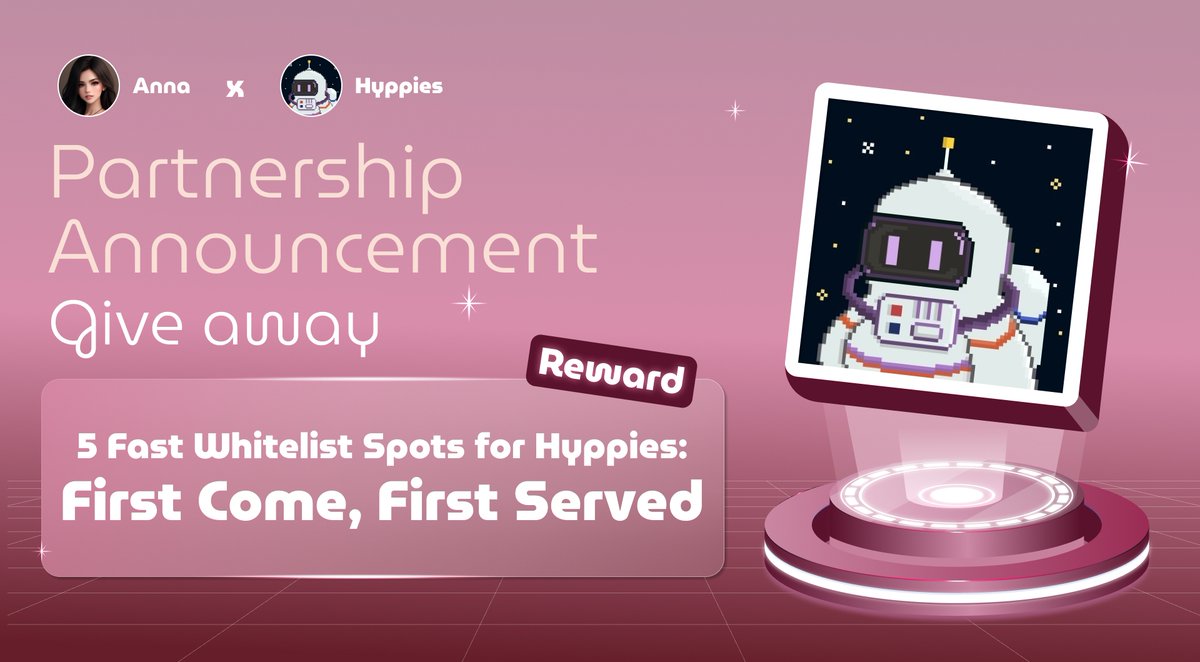 🕋 𝐀𝐍𝐍𝐀 𝐏𝐀𝐑𝐓𝐍𝐄𝐑𝐒𝐇𝐈𝐏 𝐖𝐈𝐍𝐍𝐈𝐍𝐆 𝐌𝐎𝐌𝐄𝐍𝐓 🕋

🎁5 Fast Whitelist Spots for Hyppies: First Come, First Served 
📰Built by NFTGo, Powered by Hyperliquid

𝐄𝐧𝐭𝐫𝐢𝐞𝐬:
🅰️Follow <a href="/Anna_promoter/">Anna 🍑</a> &amp; <a href="/HyppiesHL/">Hyppies</a>
🅱️Like &amp; Retweet, tag 3

⏱𝐄𝐧𝐝 𝐃𝐚𝐭𝐞: April 20