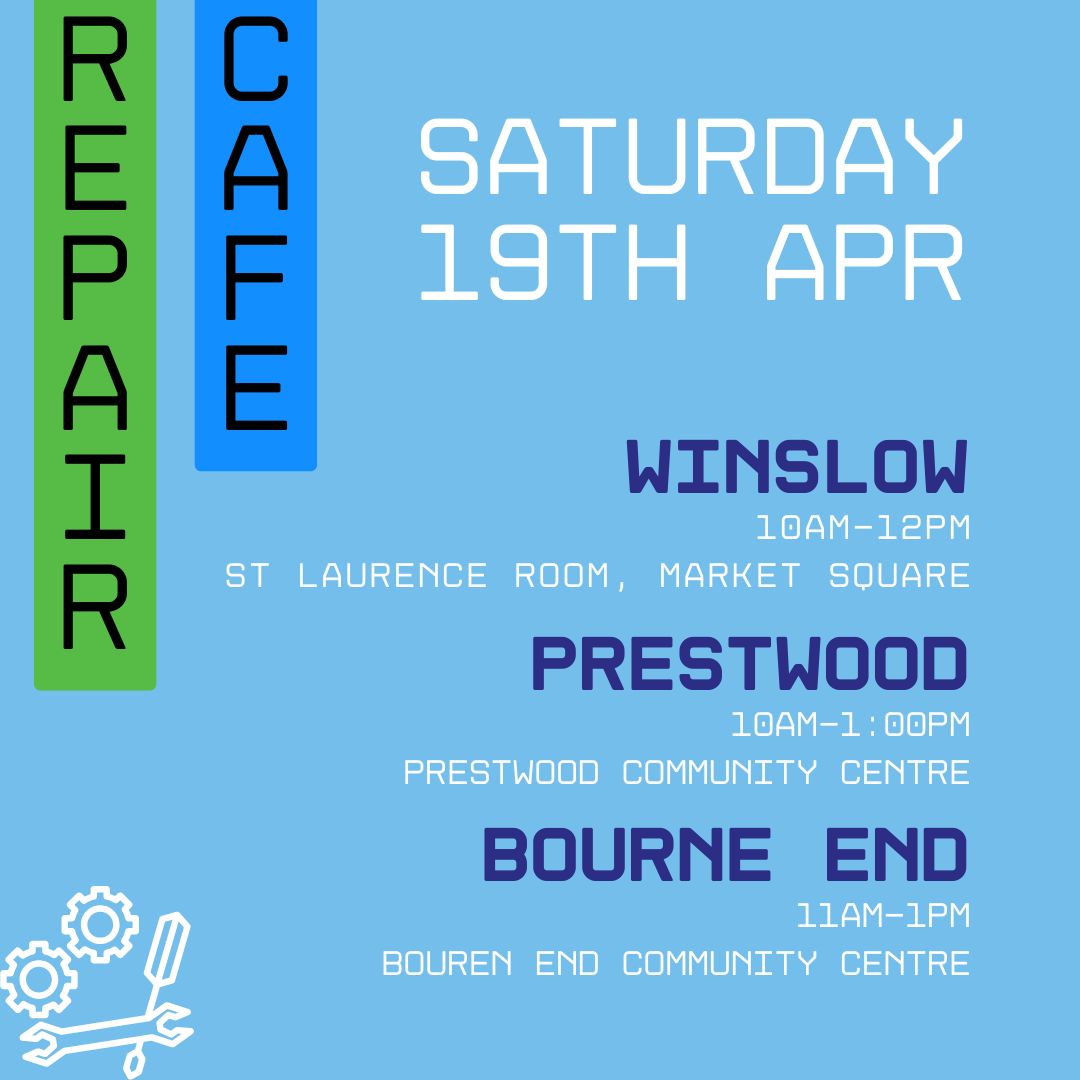 BucksRecycles's tweet photo. There are 5 repair cafes happening in and around Bucks this weekend – Winslow, Prestwood, a NEW Cafe to Bucks in Bourne End, MK 11 in Kiln Farm and one just across the border in Tring. Click here to find your nearest #RepairCafe : https://t.co/aEmklh3Ztr
#RepairCafeInBucks #FixIt https://t.co/I08dTw88zr