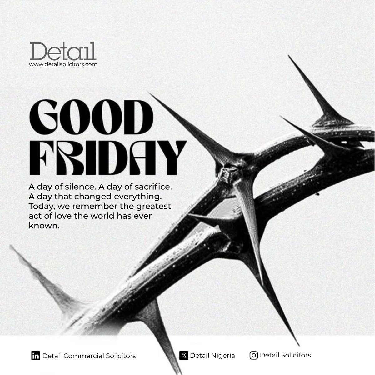 Today, we remember the greatest act of love the world has ever known.

Good Friday blessings from all of us at DETAIL.

#goodfriday #easter #holyweek