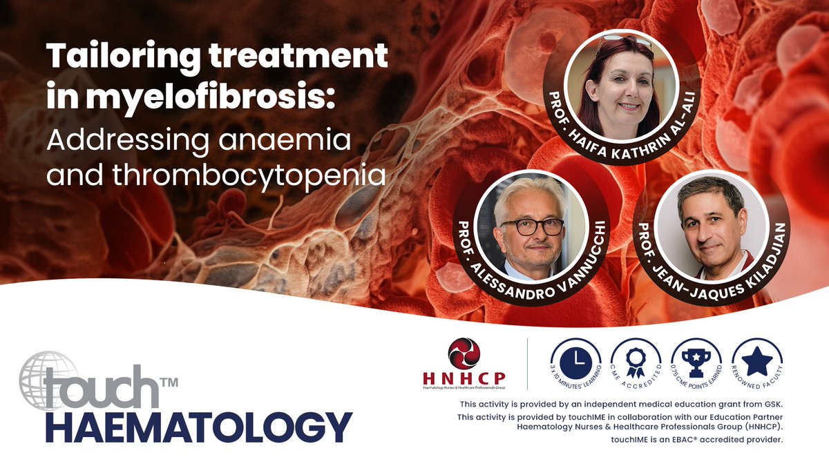 touchHAEMATOLOGY (@touchhaema) on Twitter photo In case you missed it...
Expert discussion with Prof. Al-Ali, Prof. Kiladjian & Prof. Vannucchi on treating patients with myelofibrosis and/or anaemia & thrombocytopenia. Key insights on disease burden & JAK inhibitor treatment. 💉
🎥 touchhaematologyime.org/tailoring-trea…
<a href="/jjkiladjian/">J.J. Kiladjian</a> In case you missed it...
Expert discussion with Prof. Al-Ali, Prof. Kiladjian & Prof. Vannucchi on treating patients with myelofibrosis and/or anaemia & thrombocytopenia. Key insights on disease burden & JAK inhibitor treatment. 💉
🎥 touchhaematologyime.org/tailoring-trea…
<a href="/jjkiladjian/">J.J. Kiladjian</a>