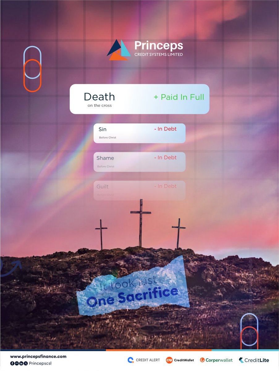 princepscsl's tweet photo. It took just one sacrifice for a debt we owed.
Debt cleared. Hope restored.
It's Good Friday
#GoodFriday #Sacrifice #PCSL #PaidInFull https://t.co/YBJFAb9vLf