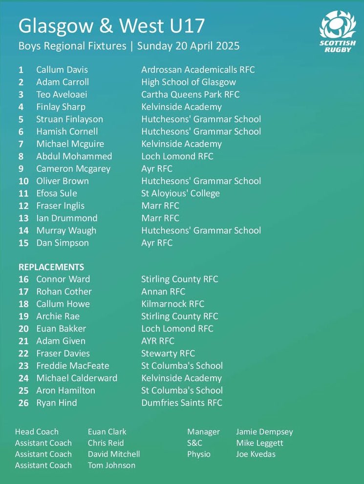 Rugby 🏉 | Goodluck to Efosa (S5) and the Glasgow &amp; West U17 Rugby squad this weekend.

#Thestartofsomethinggreat