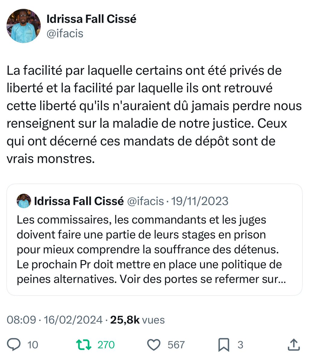 ifacis's tweet image. S’il y’a un secteur qui doit être profondément réformé c’est le secteur de la justice… Hier comme aujourd’hui les gens sortent en prison et deviennent plus virulents. Touchez les comptes et les poches !