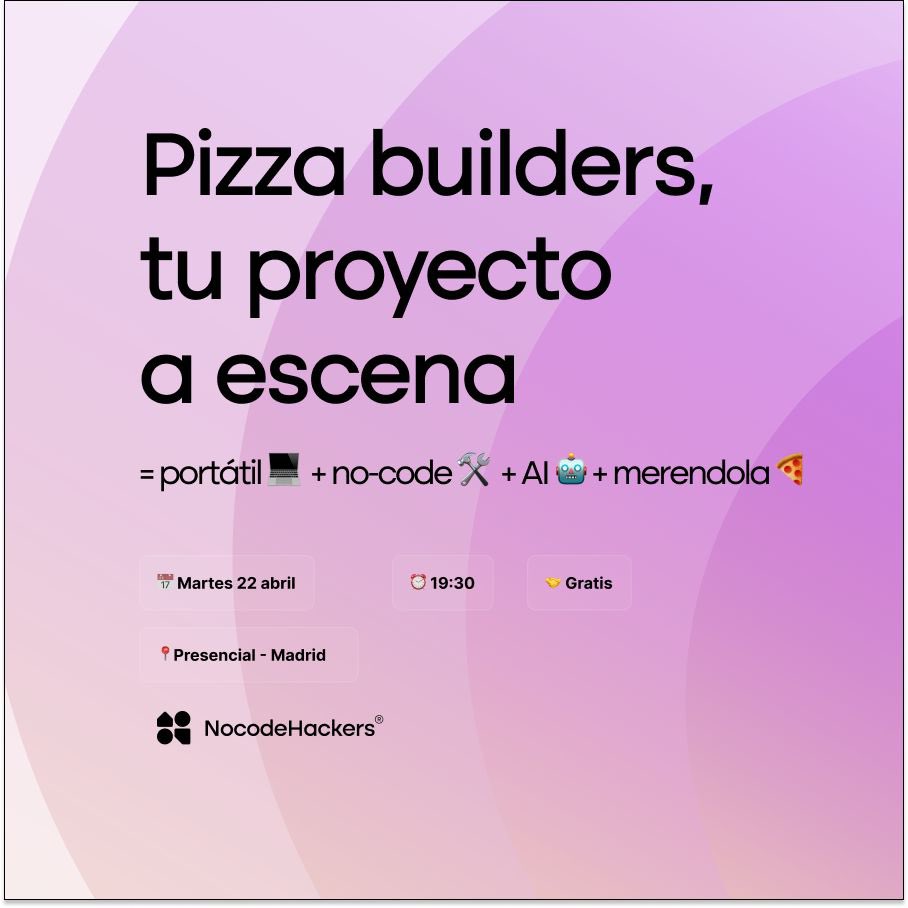 sonia_toqqe's tweet image. Ñam, ñam... ¿a quién le apetece un poco de pizza 🍕 en buena compañía? 🫂
Hoy os vengo a avisar de otro #meetup en #Madrid,
así que guarda hueco en la agenda 🗓️:
⚠️ Atención, makers entusiastas del #nocode,
tenemos fecha para una nueva edición de #NCHMadrid.
Será el próximo…