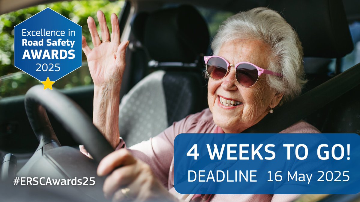 👵🚦 Recognising #RoadSafety initiatives for older people!

Does your project support safer roads for older drivers, pedestrians or cyclists? Apply now for the Excellence in Road Safety Awards 2025! 4 more weeks!

🔗 Submit here: ow.ly/nNbU50VBnEZ

#ERSCAwards25