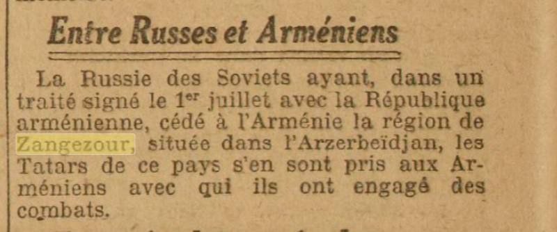 SedatAli34's tweet photo. Французская газета «L'Œuvre» (Париж, 1920 г.):

«Советская Россия, в соглашении от 1 июля с армянской Республикой, отторгла Зангезурский регион, находящийся в Азербайджане. Татары [азербайджанцы] этой страны ведут бои с армянами»

#Az_Democratic_Republic
#Западный_Азербайджан https://t.co/sBAfFly2nf