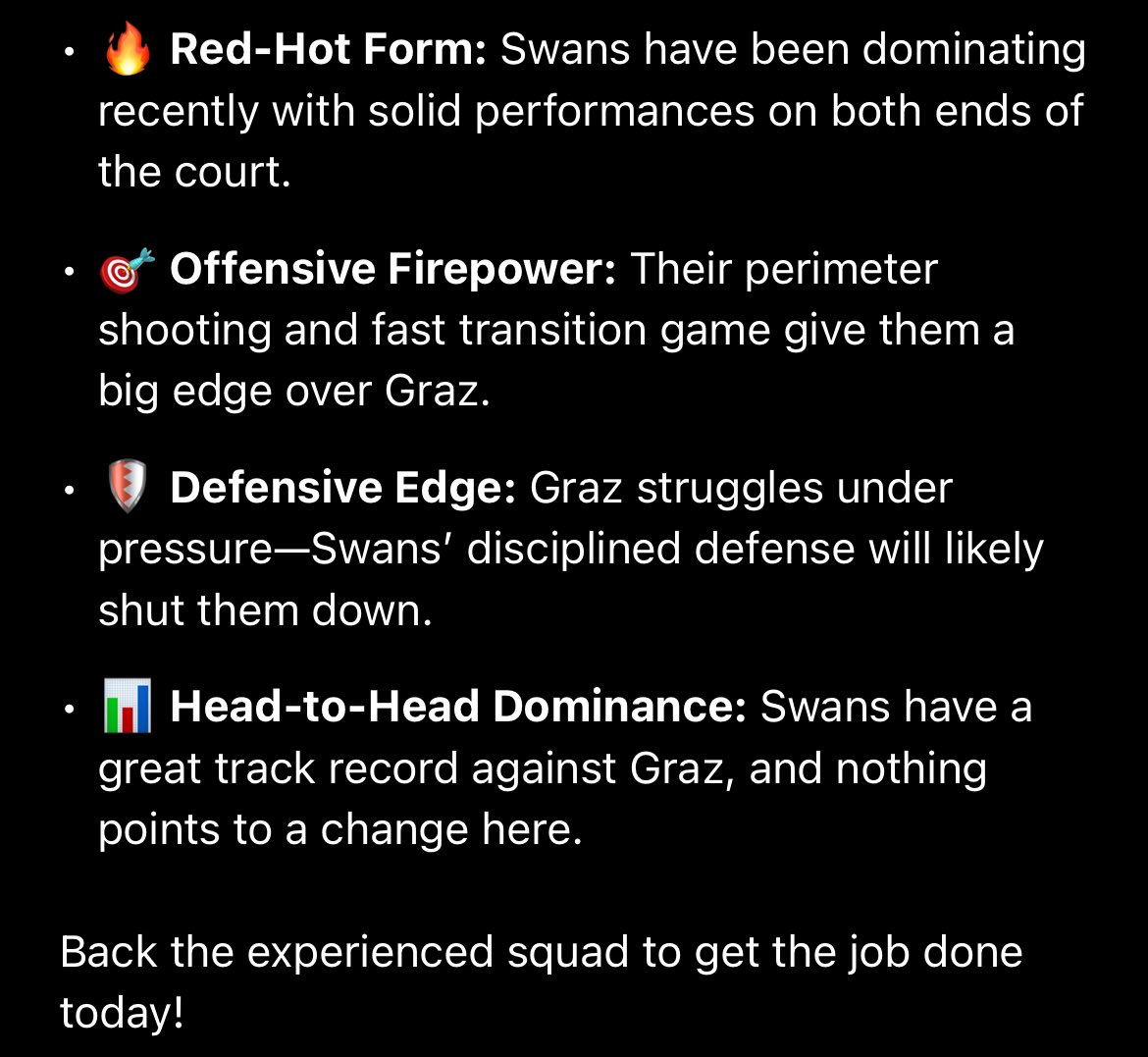 HypedBet's tweet photo. 🏀 Austria Basketball Pick – Let’s Fly with the Swans!
Graz UBSC vs Swans Gmunden
🎯 Pick: Swans Gmunden to WIN ✅

#BasketballTips #AustriaBasketball #SwansGmunden #UBSCGraz #HypedBets #BettingTips #SmartBets #BasketballPredictions https://t.co/yiKrLkb5KW