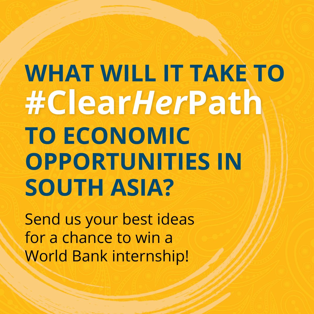 David Sislen (@worldbanknepal) on Twitter photo Only 1 in 3 women are in the workforce in #SouthAsia, compared to 3 out of 4 men. What will it take to #ClearHerPath?
➡️If you’re 18-25 in #SouthAsia, send us your best ideas to win a <a href="/WorldBank/">World Bank</a> internship: wrld.bg/jGIr50VCOVI Only 1 in 3 women are in the workforce in #SouthAsia, compared to 3 out of 4 men. What will it take to #ClearHerPath?
➡️If you’re 18-25 in #SouthAsia, send us your best ideas to win a <a href="/WorldBank/">World Bank</a> internship: wrld.bg/jGIr50VCOVI