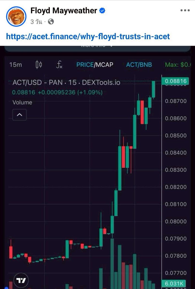 suwimon_z's tweet image. 🥇>>Floyd’s all in. 🔥🔥
ACT is not a trend — it’s a takeover.
He signs ✍️ He believes ⚡ He holds
#ACTisThePeople #iHoldACT #ACTWarriors #inACETweTrust
$ACT is just getting started.
acet.finance/why-floyd-trus…