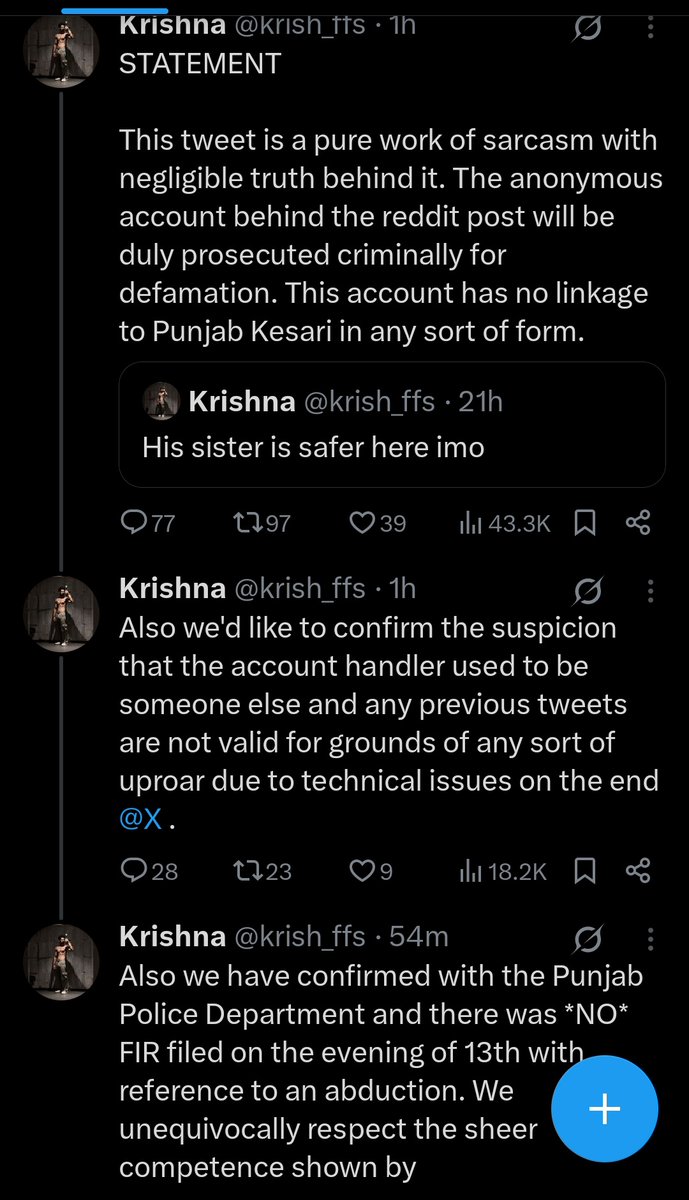 HPhobiaWatch's tweet photo. Both statements came in space of 11 minutes 

Punjab Keshari tweeted on 1:26
Krish tweeted on 1:37

This is a clear case of cover up, not some stupid rage baits. His older tweets are proof of it https://t.co/pvNI3MgJXi