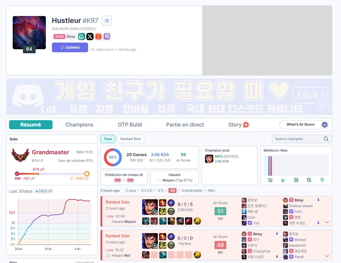 CORÉE JOUR 20 - Grandmaster 874 LPs - 180/117

Une semaine que c'est la traversée des abysses, on garde l'espoir et le mental, il reste 5 jours

Le stream est lancé, je vais no mic no cam pendant les games pour full focus