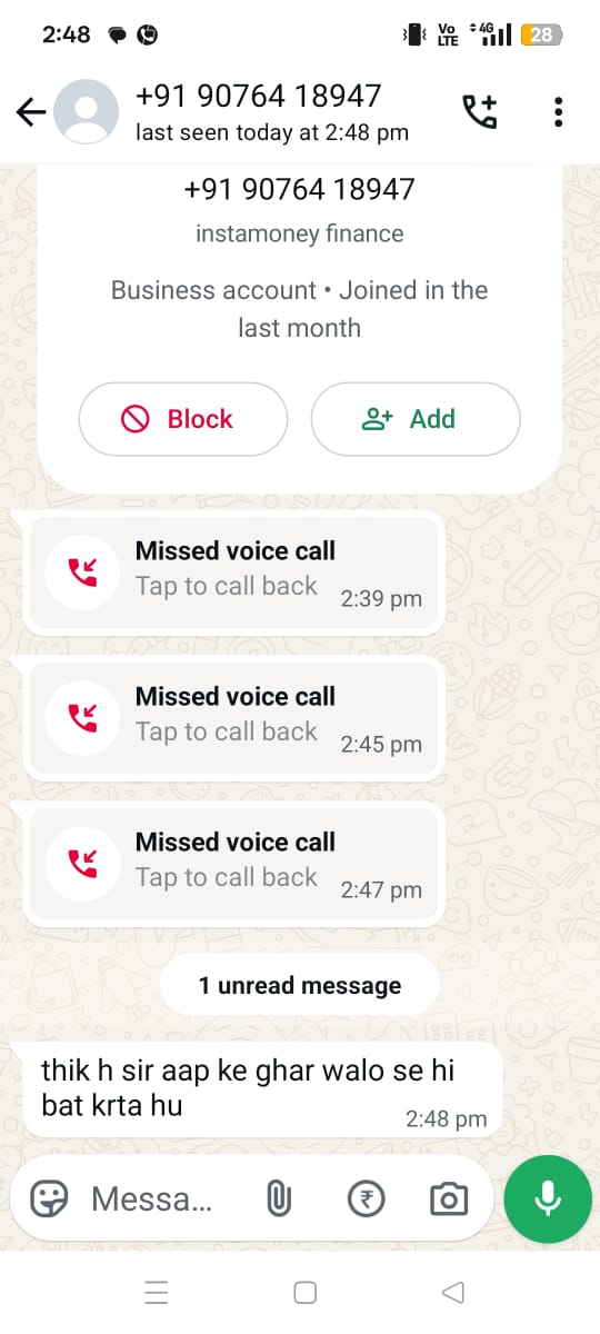 WarW56902's tweet photo. @InstaMoneyApp even after being in continuous touch with your agent ( 9076418947) he has been harassing and threatening me and trying to defame me in front of my relative. He is using an illegal way of communicating with my references. Please help 
Contact me - +91 86523 88151 https://t.co/IkYheZIR5o