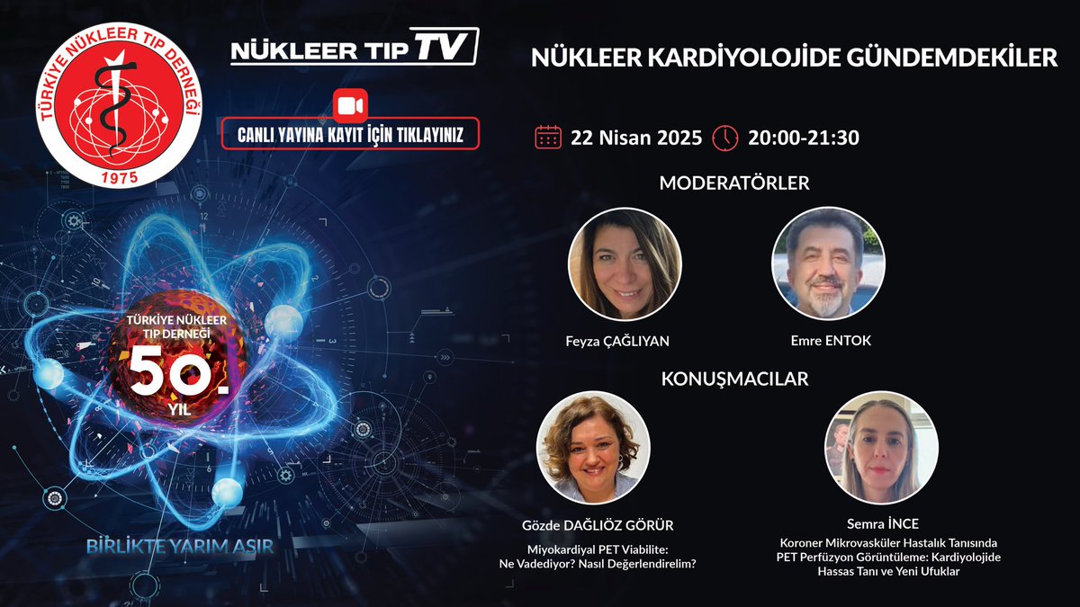 TSNM_Official's tweet photo. "Nükleer Kardiyolojide Gündemdekiler" başlıklı online toplantıya davetlisiniz.

🗓️ 22.04.2025
🕤 20:00-21:30
🔗 https://t.co/SzrMUoxB2j https://t.co/LU4AzP0fGQ