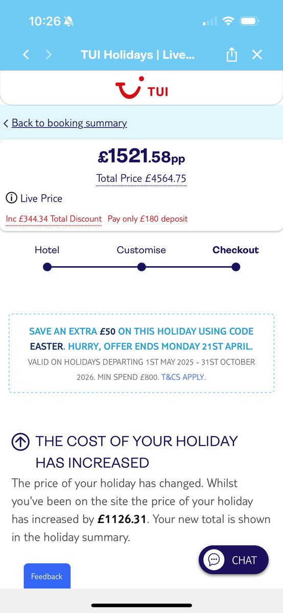NatalieLaura87's tweet photo. @TUIUK why as soon as you confirm a holiday price are you increasing the prices?
4th hotel iv clicked on and you’ve added over £1000??? 😡 https://t.co/fESbwAIcpa