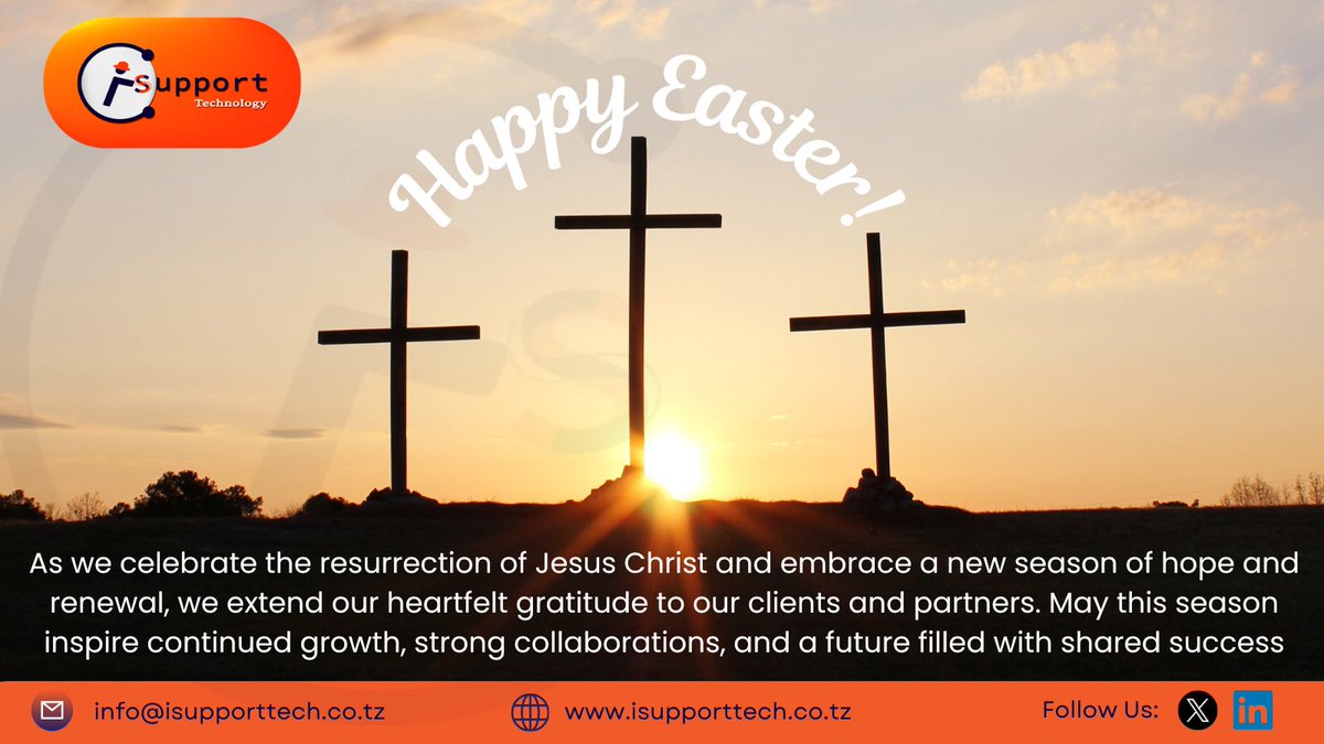 isupporttech22's tweet photo. iSupport Technology Tanzania Limited wishes all our clients and partners a joyful and blessed Easter! #Easter2025 #Partnerships #HopeAndRenewal #iSupportTech #EasterSunday https://t.co/MRHSnfeeHa