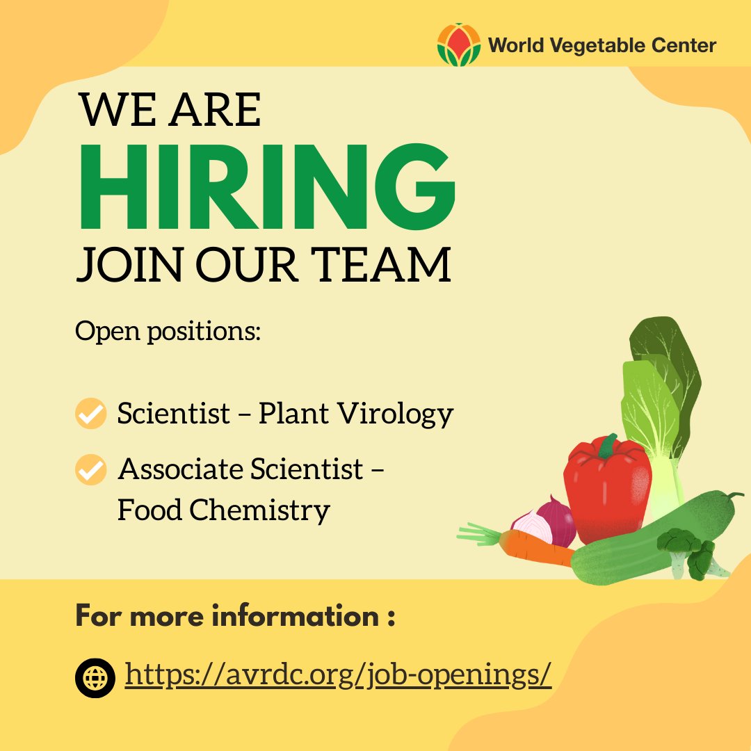 World Vegetable Center (WorldVeg) (@worldvegcenter) on Twitter photo Join the WorldVeg Team!
π§«πππ’ππ§ππ’π¬π β ππ₯ππ§π ππ’π«π¨π₯π¨π π²
π§ͺππ¬π¬π¨ππ’πππ πππ’ππ§ππ’π¬π β π
π¨π¨π ππ‘ππ¦π’π¬ππ«π²
More information: avrdc.org/job-openings/ Join the WorldVeg Team!
π§«πππ’ππ§ππ’π¬π β ππ₯ππ§π ππ’π«π¨π₯π¨π π²
π§ͺππ¬π¬π¨ππ’πππ πππ’ππ§ππ’π¬π β π
π¨π¨π ππ‘ππ¦π’π¬ππ«π²
More information: avrdc.org/job-openings/