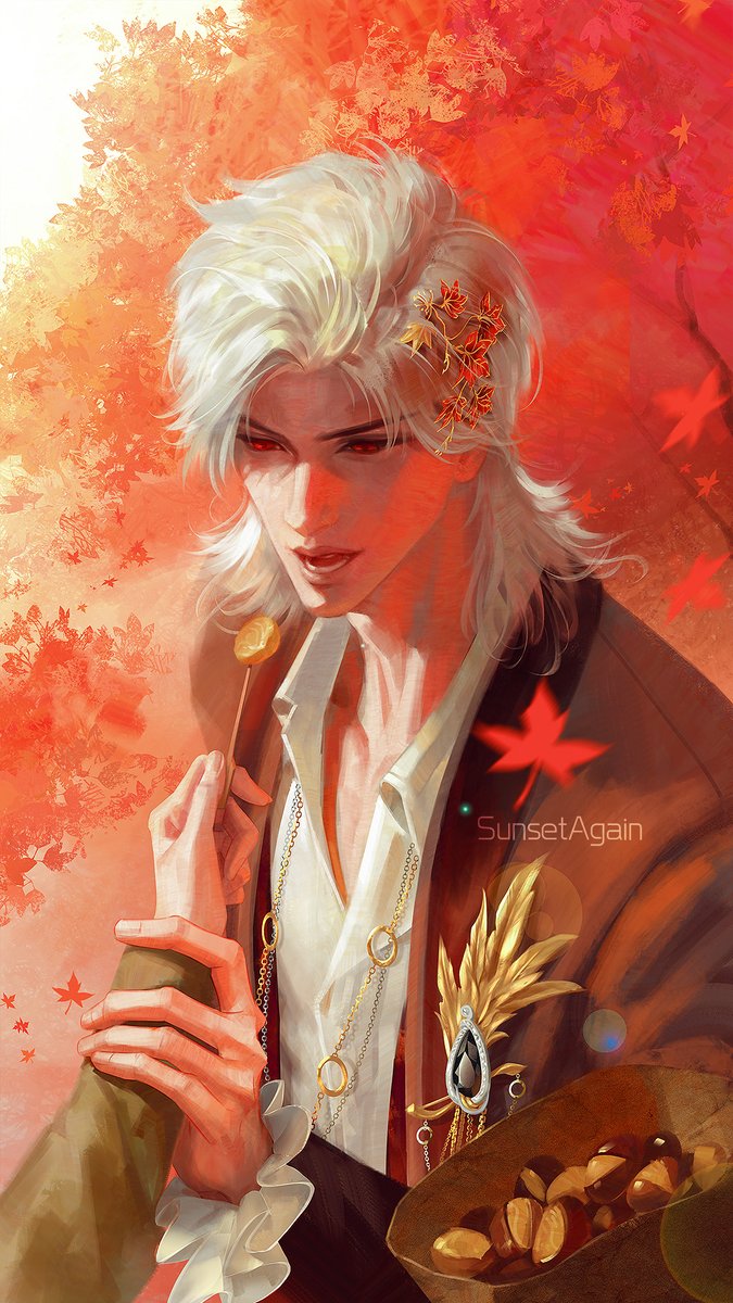 SunsetagainD's tweet image. Where Hearts Live + Grassland Romance
"I recall Sylus's fondness for Linkon's blossoms in the spring. I wonder if the vibrant, autumn leaves are just as charming to him. Besides... who can resist the aroma of roasted chestnuts from a Linkon food street?"
#Sylus 🎂