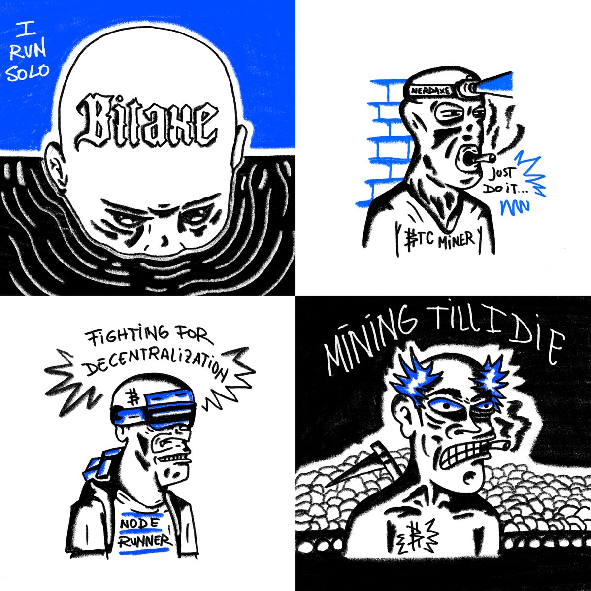 Gm

I believe in decentralization and since a few months ago I’ve been running a few solo miners. Got inspired by it and had to draw a few Bangers that represent the solo miners movement and inscribe them in the collection 

Shoutout to <a href="/Pmaxsd/">Pmaxsd</a> and <a href="/skot9000/">skot</a> designing and