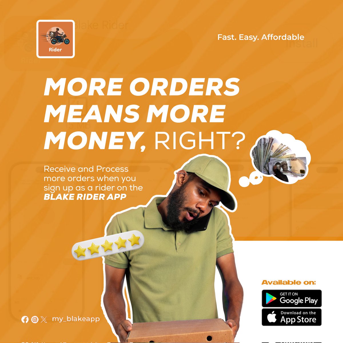 my_blakeapp's tweet photo. If you are still sleeping on making extra income in this economy, then you are sleeping on a bicycle 

Make more money today with the Blake Rider App and get your wallet smiling 

Users can get their package delivered with the Blake App on Apple/Google Play store https://t.co/37do9wKZFW