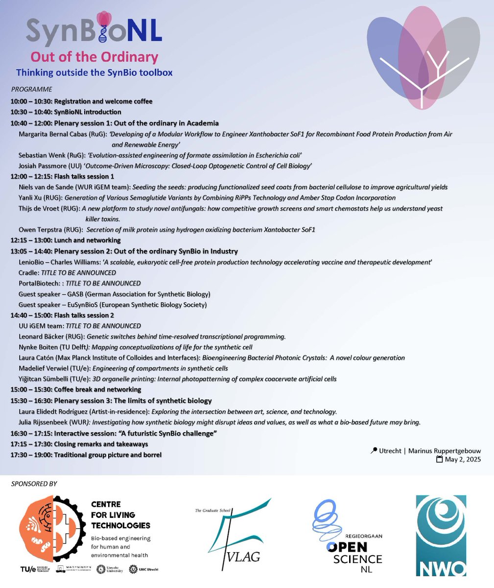PROGRAM COMPLETE! 🚀 Out of the Ordinary – Thinking Outside the Toolbox! 🧬  You can still register here

docs.google.com/forms/d/e/1FAI…

See you all in Utrecht next May 2nd!