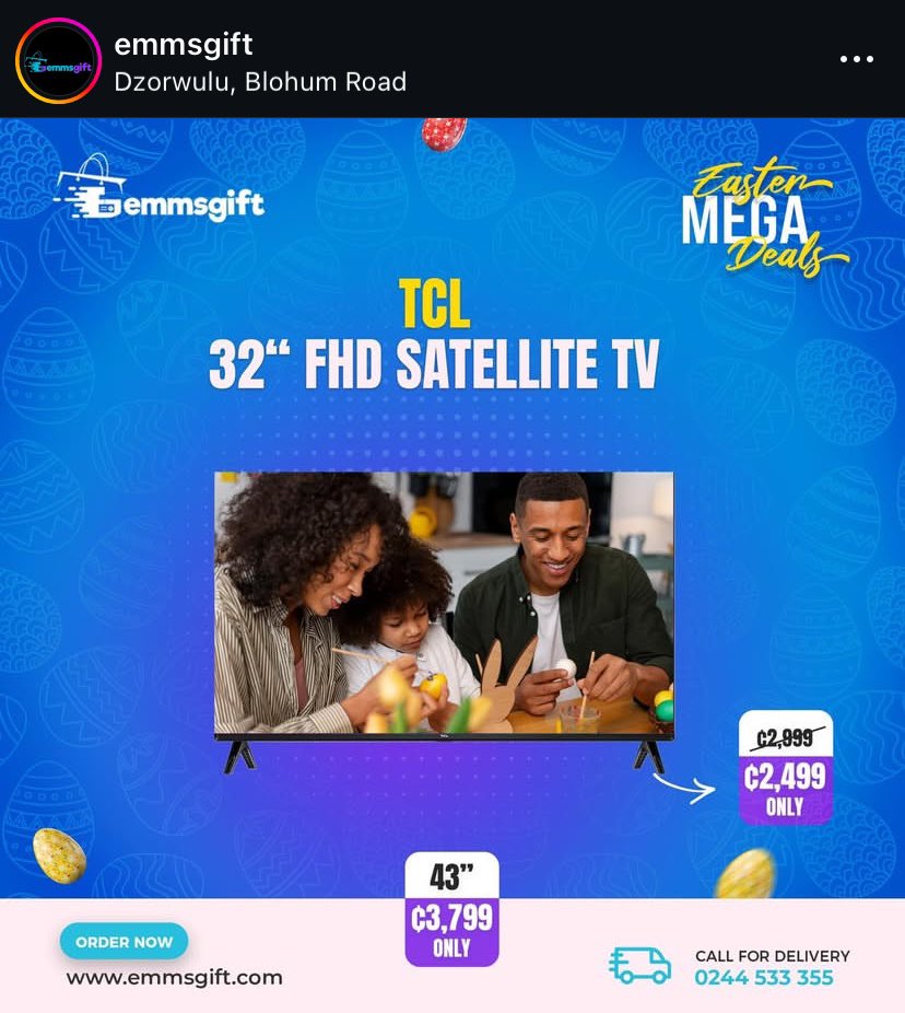 CorneliusAsare's tweet photo. • Happy Easter From Us @emmsgift_ To Y’all • Easter MEGA Deals + Free GIFTS 🎁 - Grow With Us 🇬🇭

Celebrate With Care 🎊🎉

📍 - Dzorwulu Opp. Fidelity Bank 
📞 - 0244533355 

#EMMSGiftLTD - Living Made Easy 🥂

@AsafoObed @Thepotboys @jude_tackie https://t.co/Z6HaGddnv8