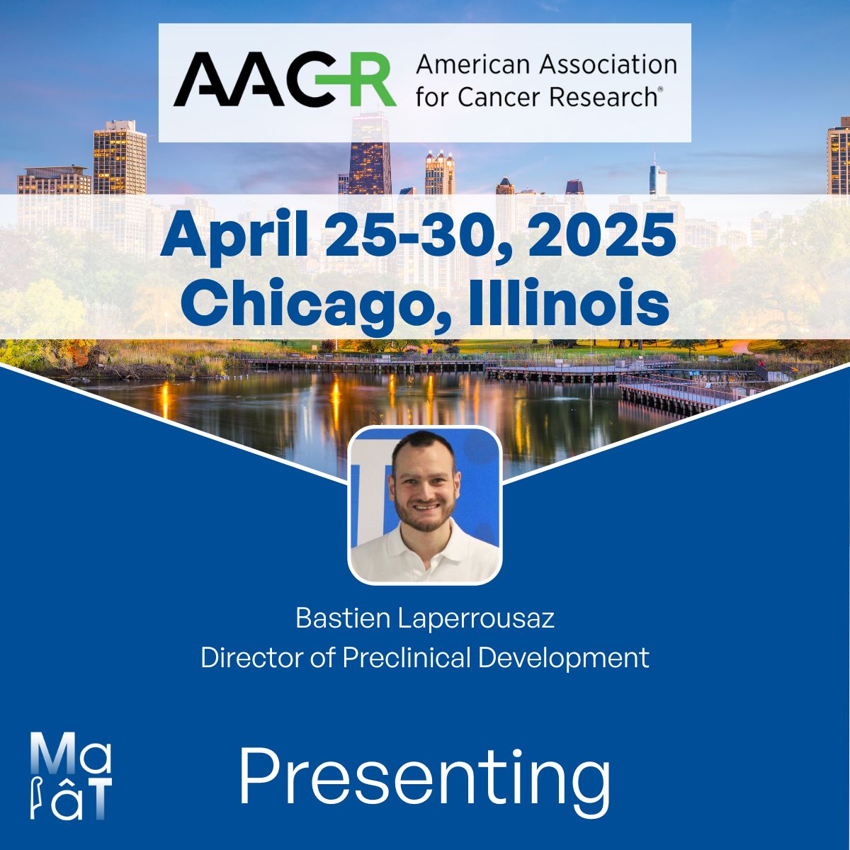 📢 [#EVENT] - We are proud to share that Bastien Laperrousaz, our Director of Preclinical Development, will be presenting at the American Association for Cancer Research <a href="/AACR/">AACR</a> Annual Meeting 2025. He will comment on promising preclinical data for MaaT034, our synthetic microbiome