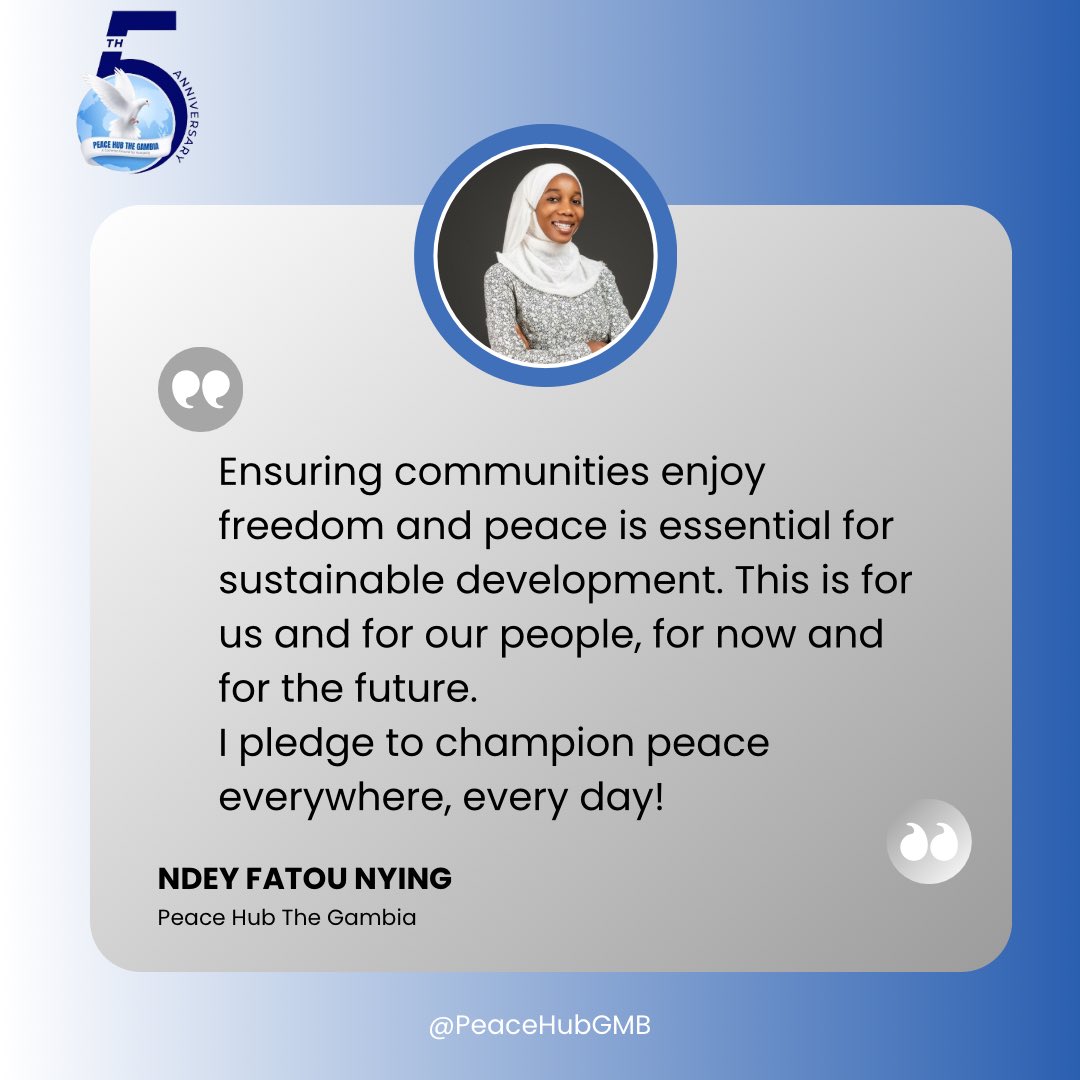 #TodaysHighlight

Meet Ndey Fatou Nying. An advocate for peace and sustainable development. Her dedication to building peaceful communities reminds us that peace is a shared responsibility, for today and tomorrow.

#PeaceHubGMB
