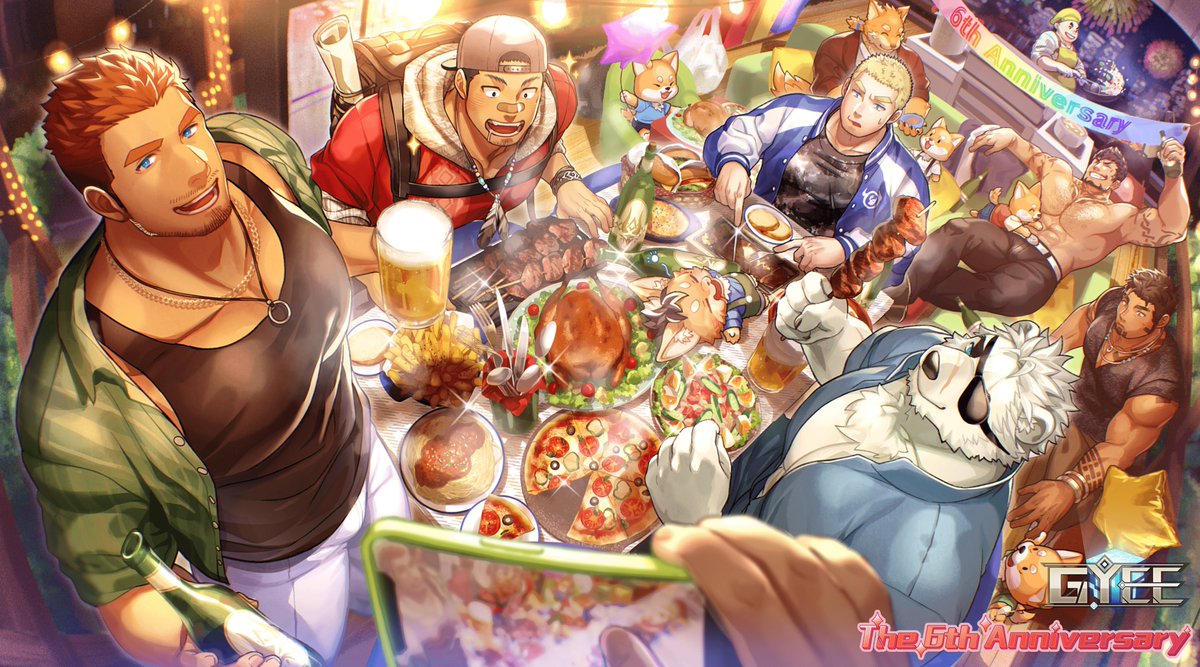 sanctus_senki's tweet photo. 【イラスト公開】
「さあ、誕生日だ！いっぱい食って、いっぱい騒いで、みんなで盛り上がろう！パーティーを始めようぜ！」

🌈GYEE 6周年祭り、まもなく開催！
✍️イラストは@gozu_farm 様よりいただきました。

#サン戦 #GYEE https://t.co/NSGCmwiIfp