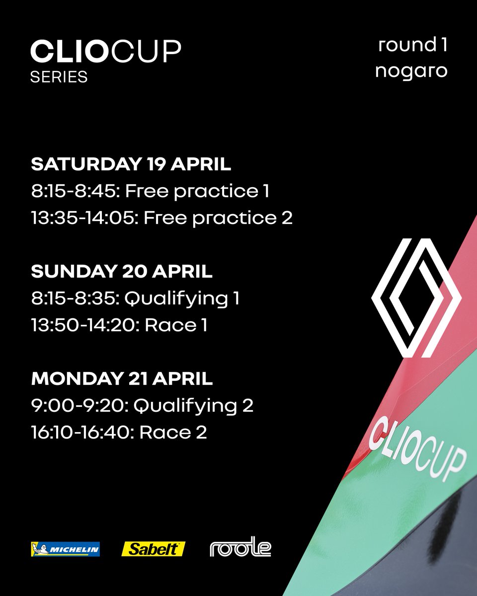 🕗 Set your alarms for the 2025 Clio Cup Series season kick-off this week at Circuit Paul Armagnac de Nogaro!
