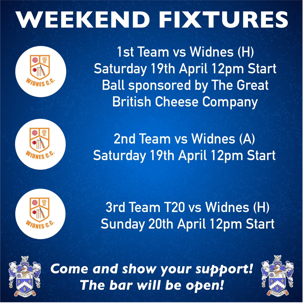 Hyde CSC๐ (@hydecc_sc) on Twitter photo A Triple Header against <a href="/WidnesCricket/">Widnes Cricket Club</a>!
The league season starts for both the 1s and 2s tomorrow and the 3s are in action on Sunday in the T20 group stages. Good luck to all! ๐
Many thanks to ball sponsor <a href="/GBCheeseCo/">Great British Cheese</a> ๐ง make sure you visit them to purchase! A Triple Header against <a href="/WidnesCricket/">Widnes Cricket Club</a>!
The league season starts for both the 1s and 2s tomorrow and the 3s are in action on Sunday in the T20 group stages. Good luck to all! ๐
Many thanks to ball sponsor <a href="/GBCheeseCo/">Great British Cheese</a> ๐ง make sure you visit them to purchase!
