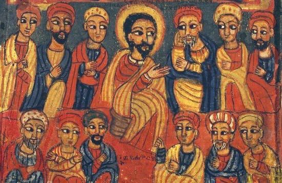 Abyssinia_Vault's tweet photo. This late 18th-century Ethiopian painting depicts Jesus Christ sharing the Last Supper with His twelve apostles. Rendered in the distinctive style of Ethiopian Orthodox iconography, the scene is rich in color, symbolism, and spiritual intensity. #Orthodox https://t.co/XLxSmUqC44