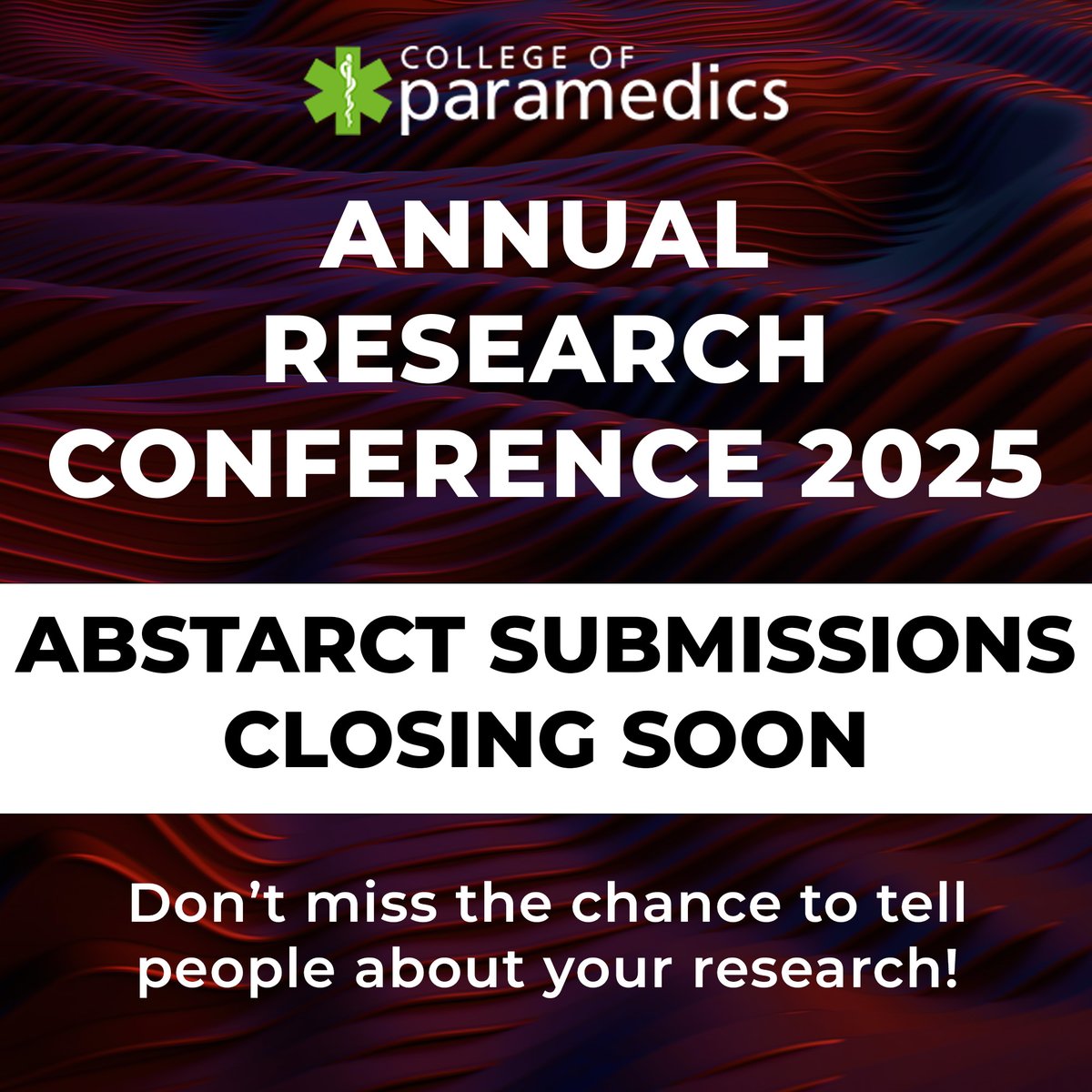 🚨 CALL FOR ABSTRACTS – CLOSING SOON! 

✍️ Got research you’re passionate about? This is your chance to share it with the paramedic community at our Annual Research Conference in Birmingham on 9th July 2025. 

Submit your abstract here ➡️ app.oxfordabstracts.com/stages/77724/s…